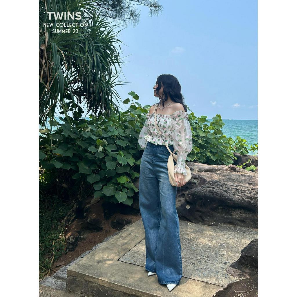 [SẴN KHO] Áo trễ vai nữ tơ hoa chun tay tke by Twins