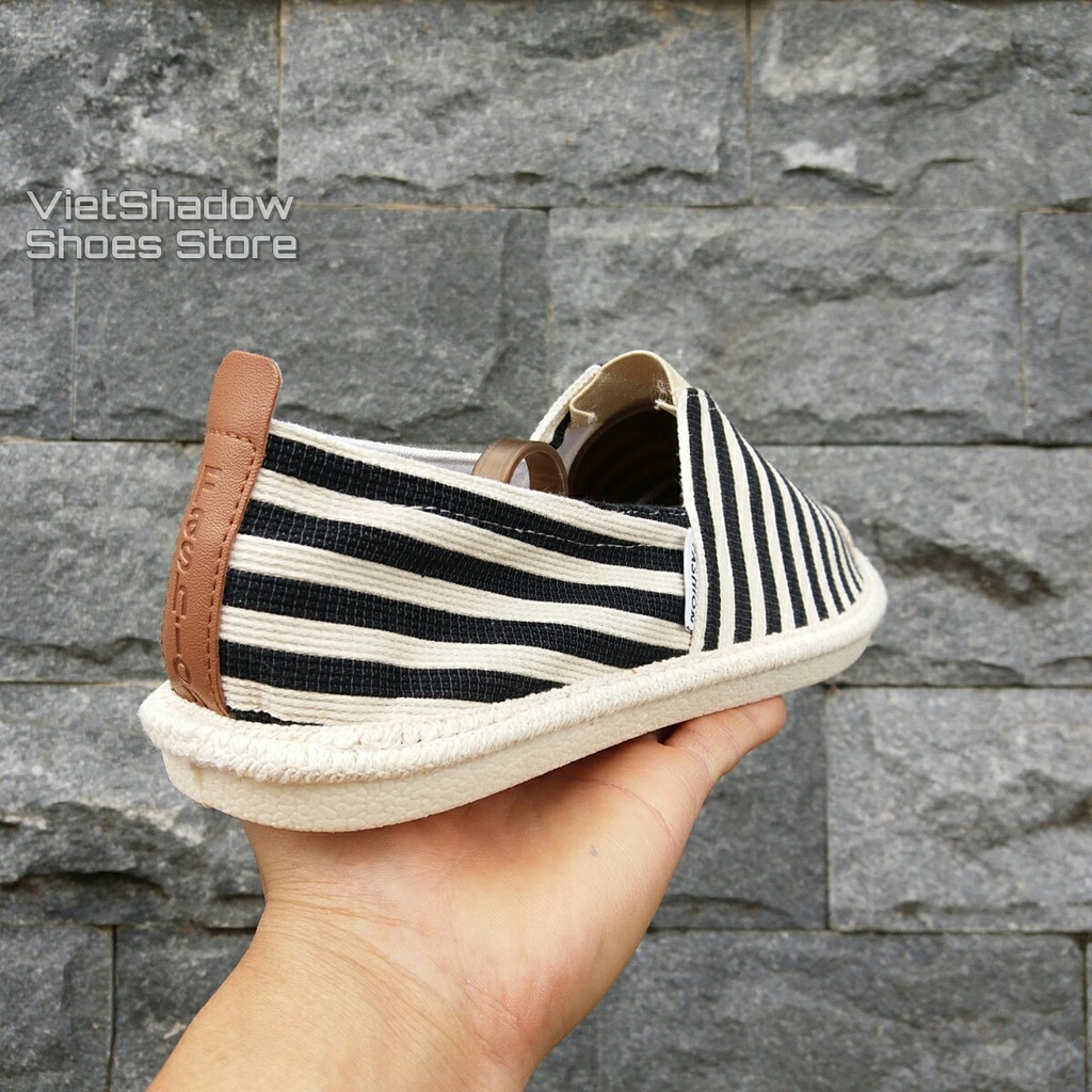 Slip on nam - Giày lười vải nam cao cấp - Vải thô sọc đen - Mã SP 2906 | BigBuy360 - bigbuy360.vn