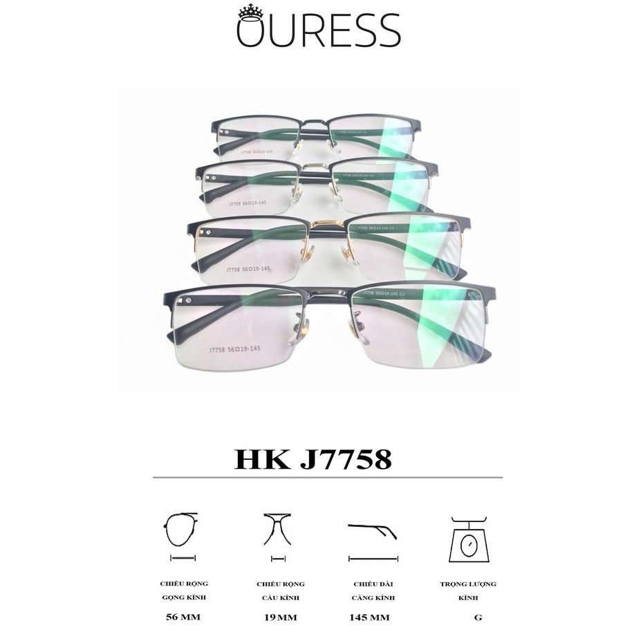 Gọng kính Vuông Hợp Kim Siêu Nhẹ Ouress J7758 Cực Nhẹ Nam Tính