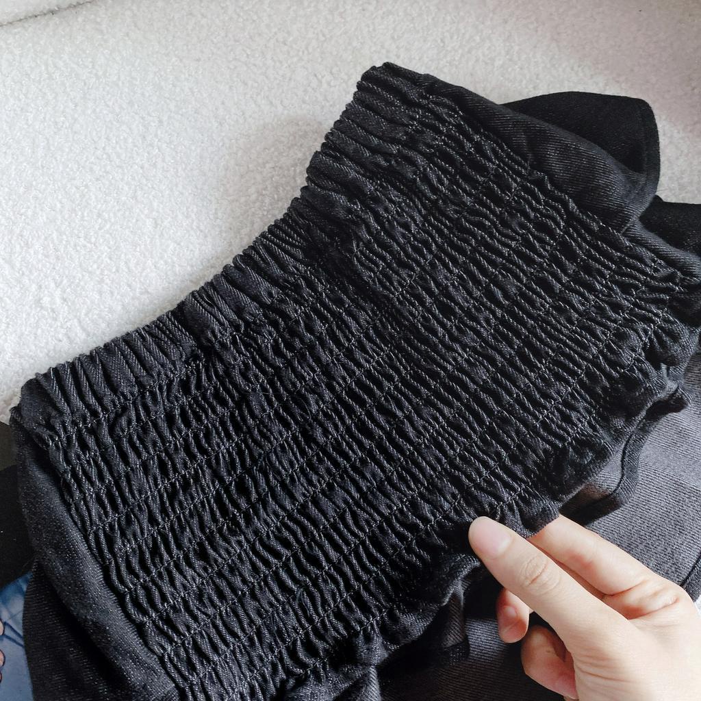 SET ÁO ỐNG TẦNG ĐEN CÚP NGỰC BO CHUN + QUẦN ĐEN SUÔNG (TH)