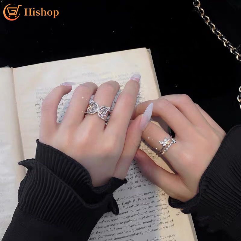 Nhẫn Hợp Kim Hình Bướm Đính Đá Xinh Xắn Cho Nữ