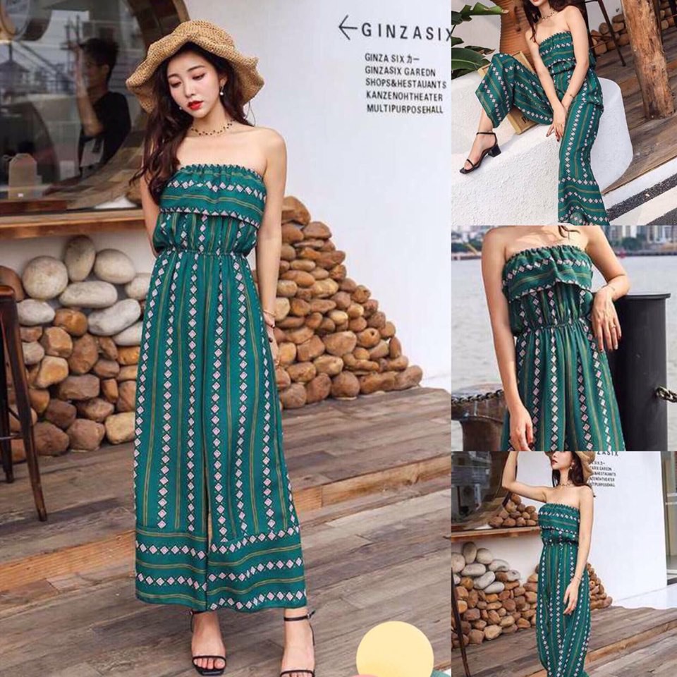 Đồ bay Jum ống thổ cẩm cúp ngực - jumpsuit ống rộng dài