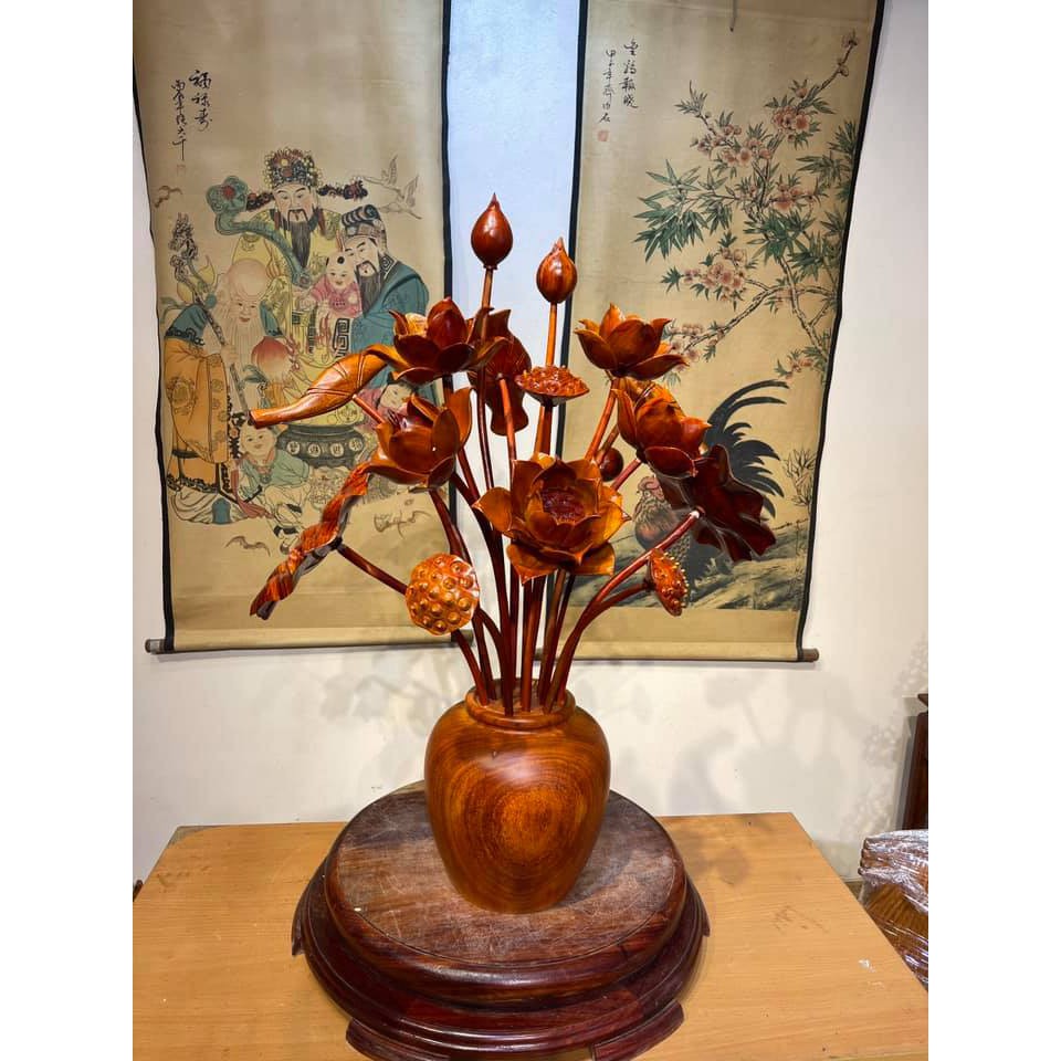 Bình hoa sen gỗ hương