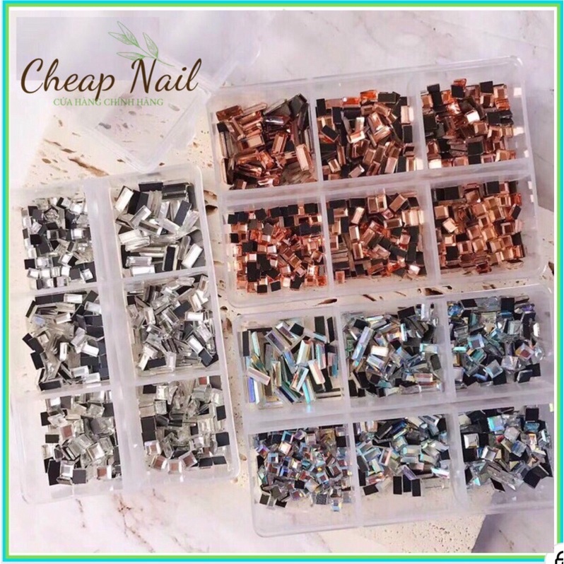 Đá nail đính móng, đá khối vuông chân lưới mix màu mix size cao cấp Cheap nail