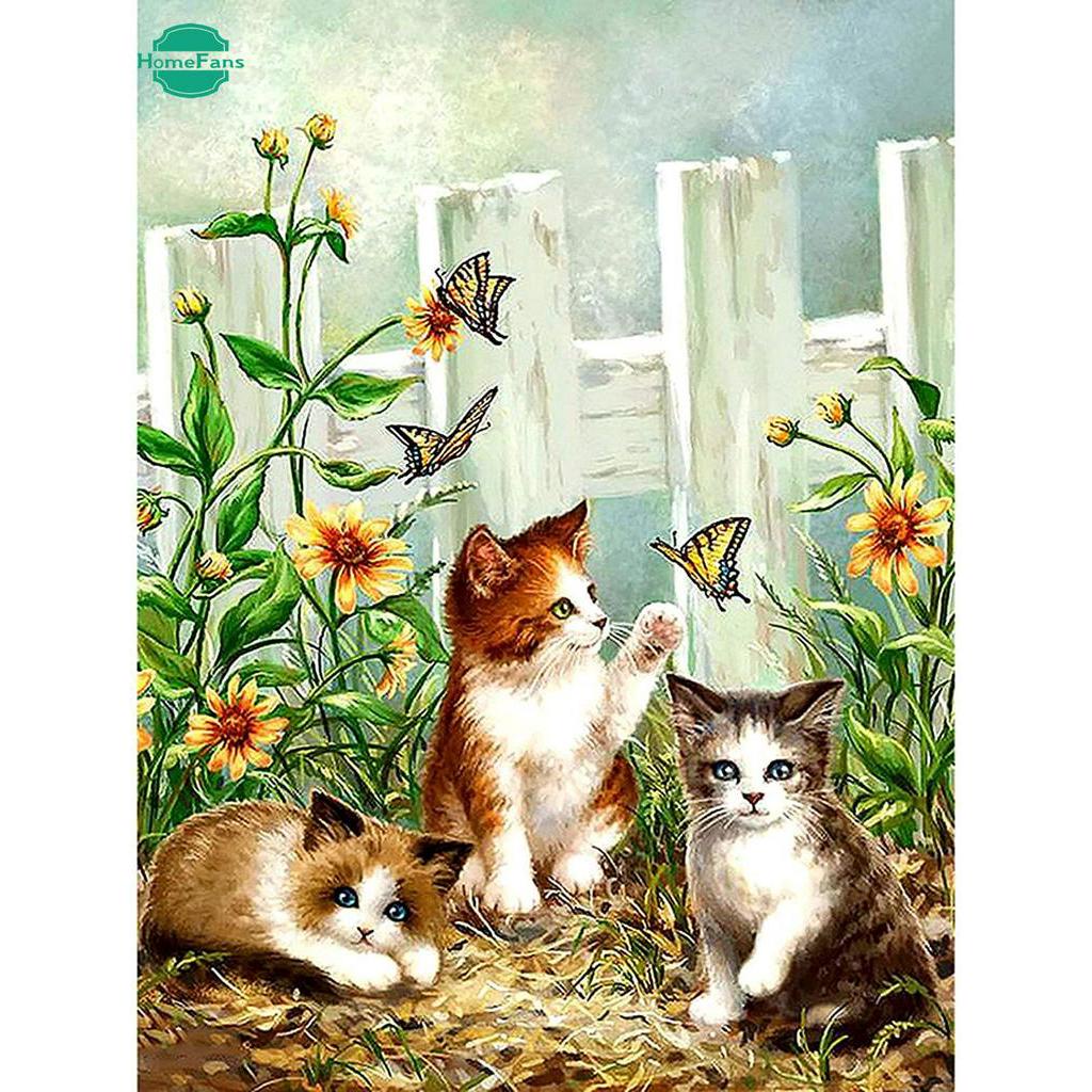 Tranh đính đá 5D tự làm hình mèo con đáng yêu 30x40