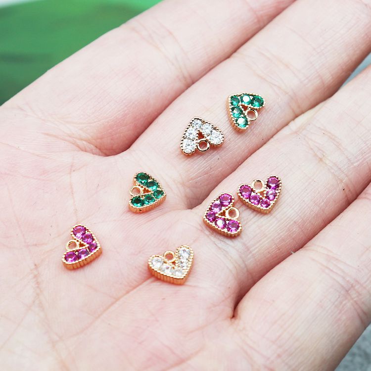 [Little Blu] Mặt Trang Sức Thủ Công Hình Trái Tim Khảm Đá Zircon Bằng Đồng 14k Màu Vàng Đồng Cao Cấp