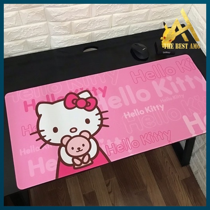 Lót Chuột Cỡ Lớn Gaming Màu Hồng Hello Kitty Dễ Thương 80x30x3 - Miếng Lót Chuột Chống Nước Siêu Bền