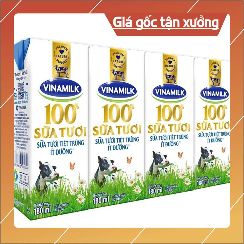 [ICLN9 giảm 5K cho đơn hàng 50k]  Sữa Tươi Tiệt Trùng Vinamilk 100% Ít Đường - Lốc 4 Hộp 180ml