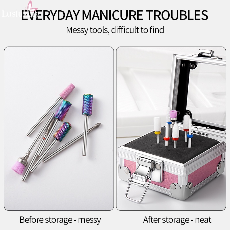 Lusluking Hộp đựng đầu mài móng tay 25 lỗ bằng nhôm tiện dụng