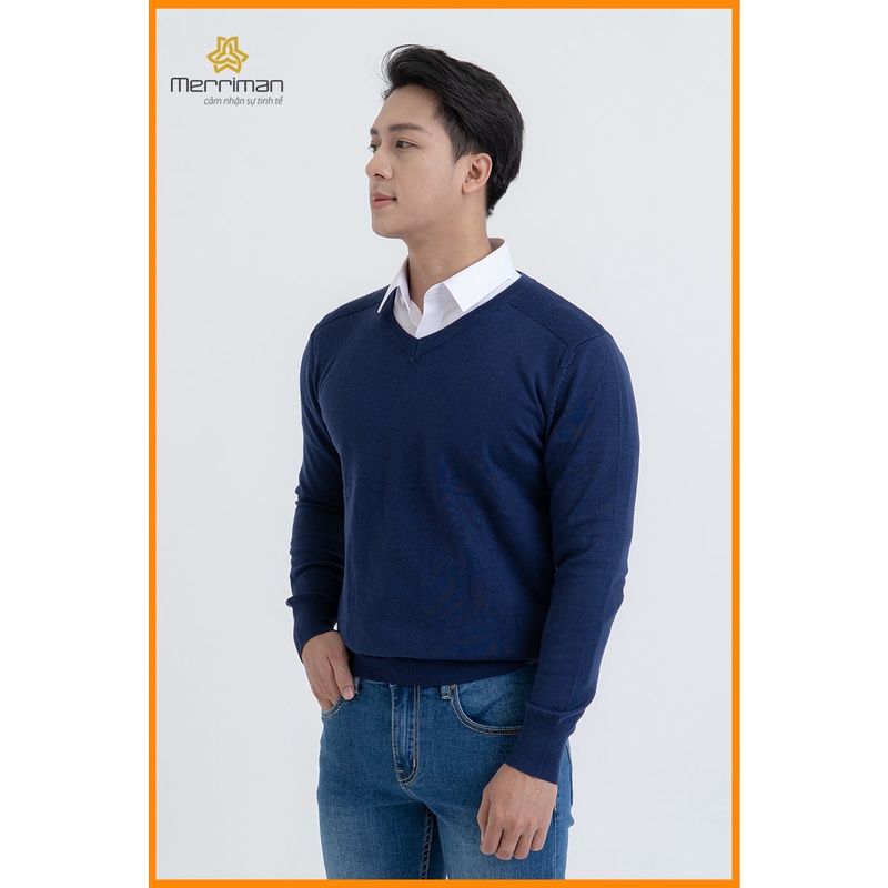 Áo len nam cổ tim thời trang Merriman mã THMAL026 màu xanh navy