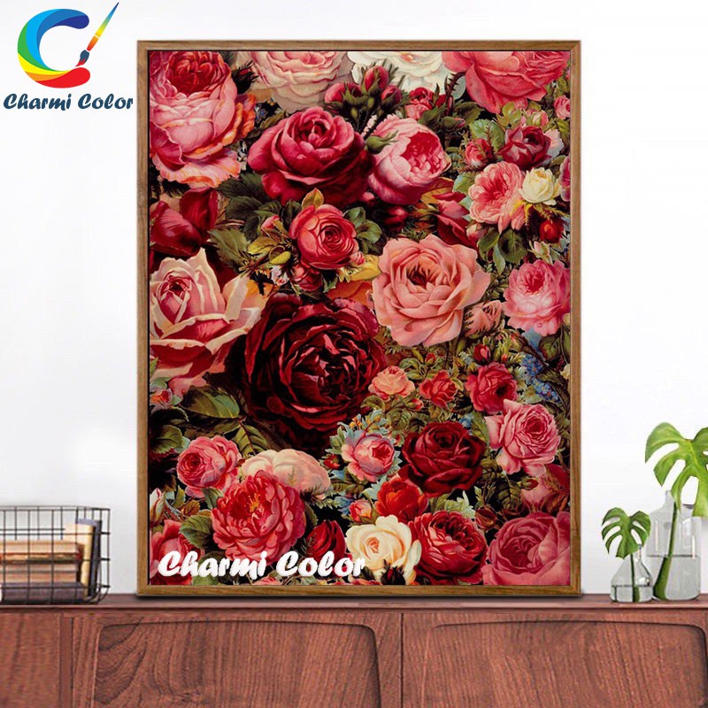 Tranh sơn dầu số hoá đã căn khung 40x50 cm hoa hồng PH9341