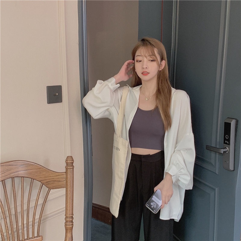 Áo Sơ Mi Cardigan Tay Dài Dáng Rộng Phong Cách Hong Kong Cổ Điển Dễ Phối Đồ