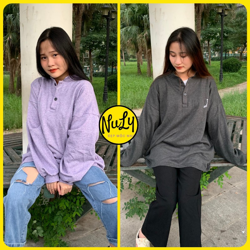 Áo nỉ bông Letters nữ chất xịn tay bồng form rộng Ulzzang cổ đức logo thêu Sweater