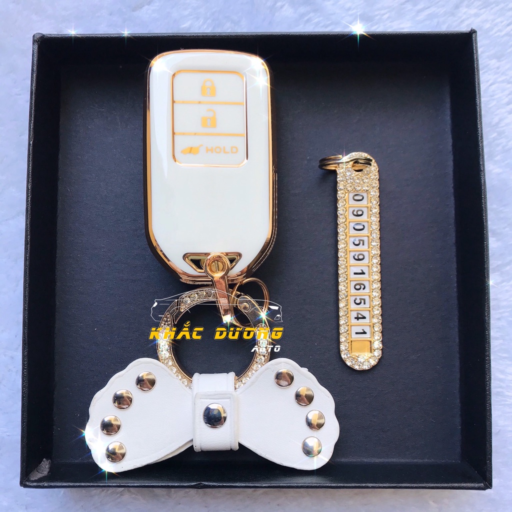 Ốp chìa khoá Honda City Civic CRV Brio Jazz TPU 3 nút đính đá nhân tạo cao cấp sang trọng