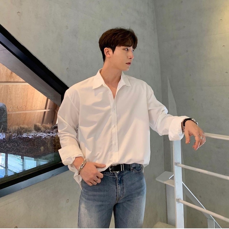 Áo sơmi tay dài trơn,chất lụa mịn mát form rộng