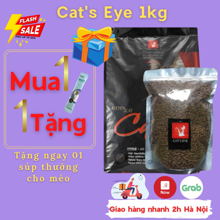 Thức ăn hạt cho mèo Cateye túi zip bạc 1kg giá rẻ mua 1 tặng 1