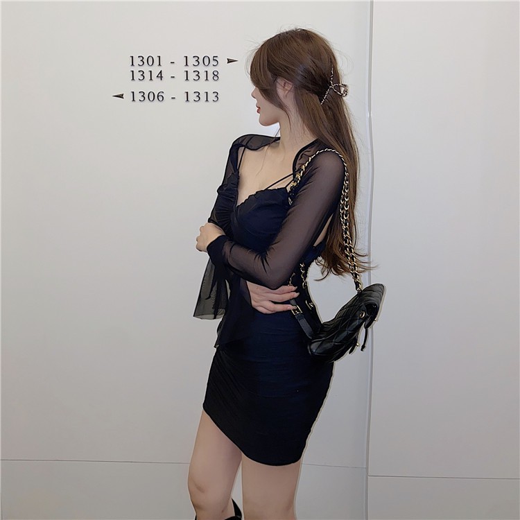 Đầm dáng ôm tay lưới midi Emilyshop ulzzang