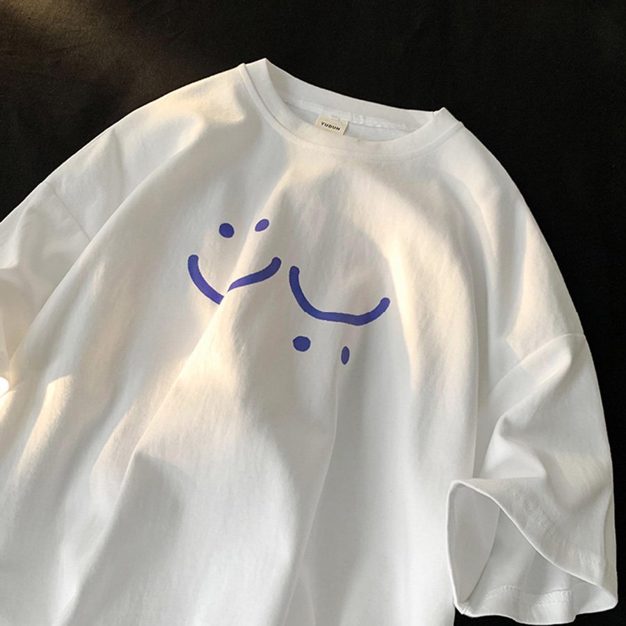Áo thun tay lỡ form rộng in hình mặt cười so cute chất cotton mịn mát dành cho cả nam và nữ