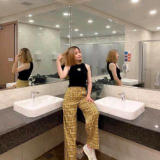 Quần baggy khóa kẻ