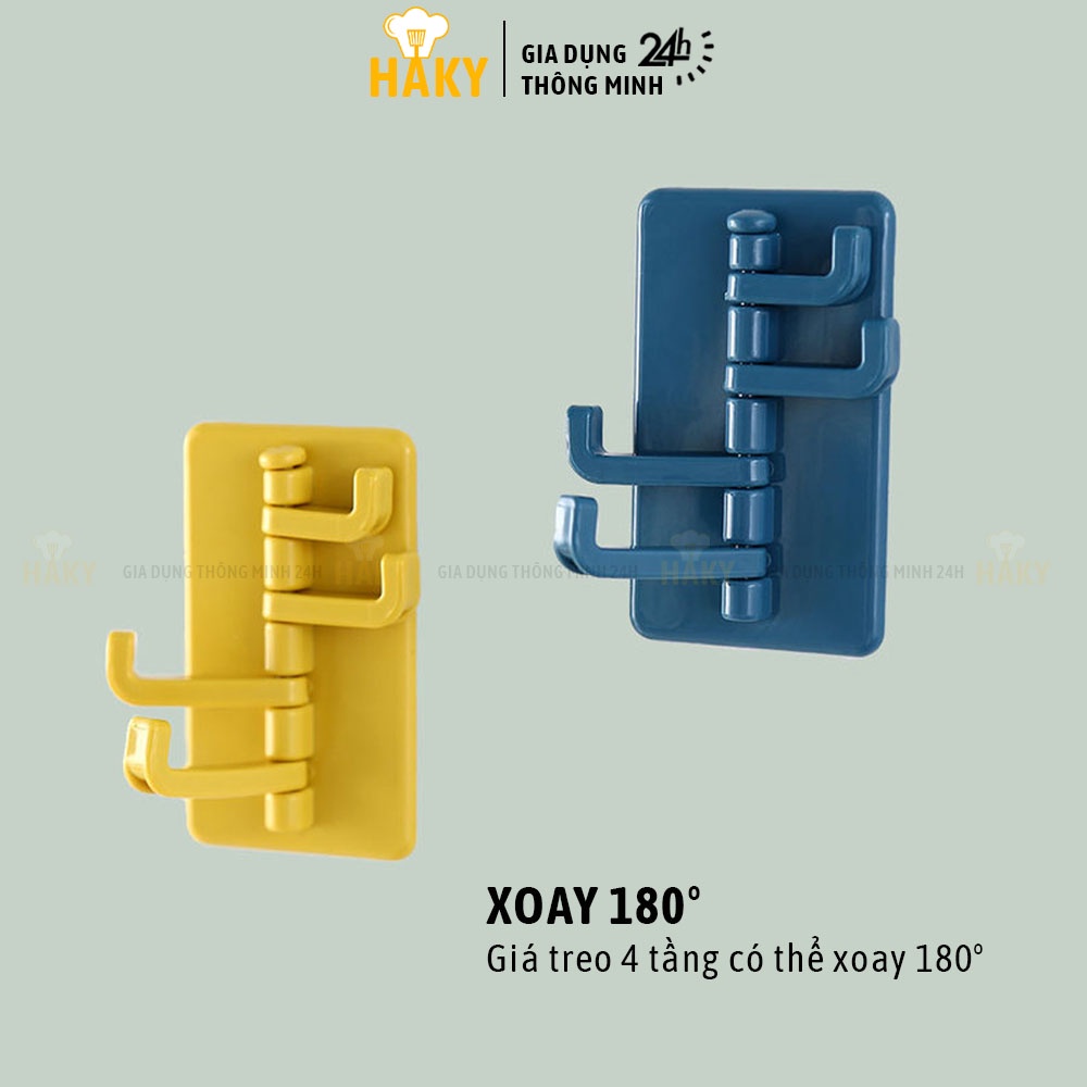 Móc nhựa dán tường treo đồ 4 tầng HAKY007, móc xoay 180 độ tiện lợi treo được nhiều đồ hơn, nhựa bền đẹp dính chắc