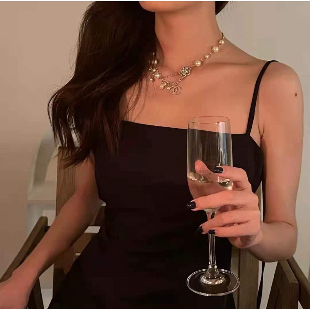 CH Vòng Cổ Mặt Hoa Ngọc Trai Đôi Thời Trang Khí Chất Và Phóng Khoáng Cho Nữ