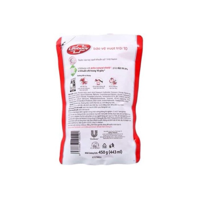 Túi nước rửa tay Lifebuoy bảo vệ vượt trội 450g