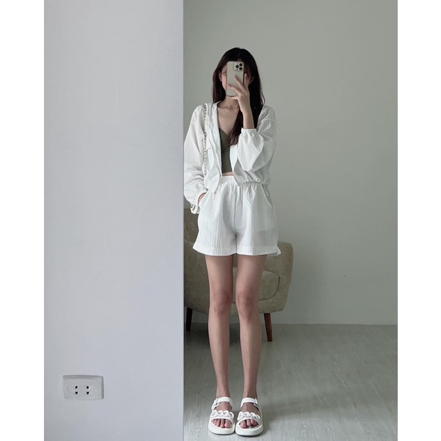 SET ÁO  KHOÁC LỬNG CÓ MŨ MIX QUẦN SOOC CHẤT THUN XỐP 2307