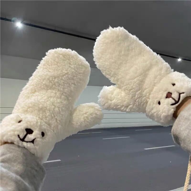 Ins Găng Tay Bông Dày Dặn Ấm Áp Chống Lạnh Hình Gấu Nhỏ Dễ Thương Dành Cho Nữ Đi Xe Đạp Vào Mùa Đông