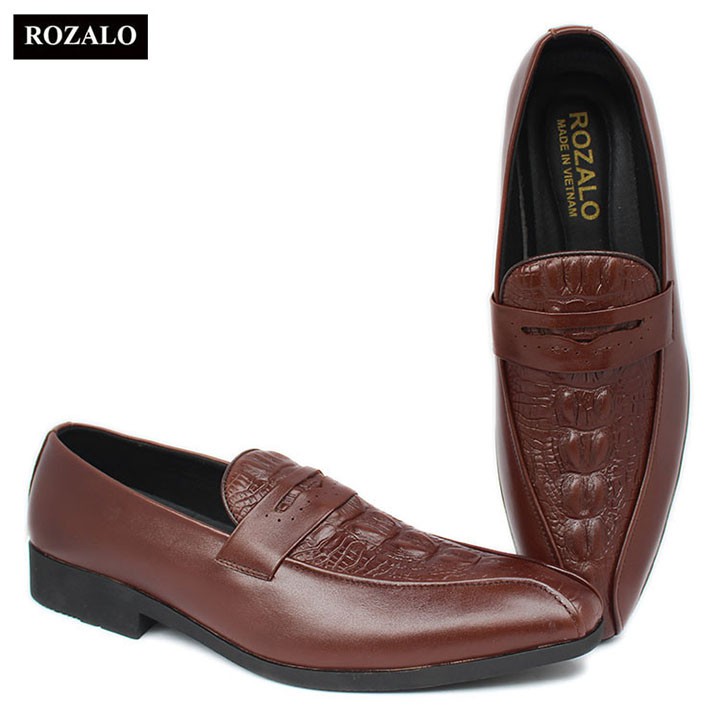 Giày tây công sở kiểu lười da bò vân cá sấu Rozalo R8836
