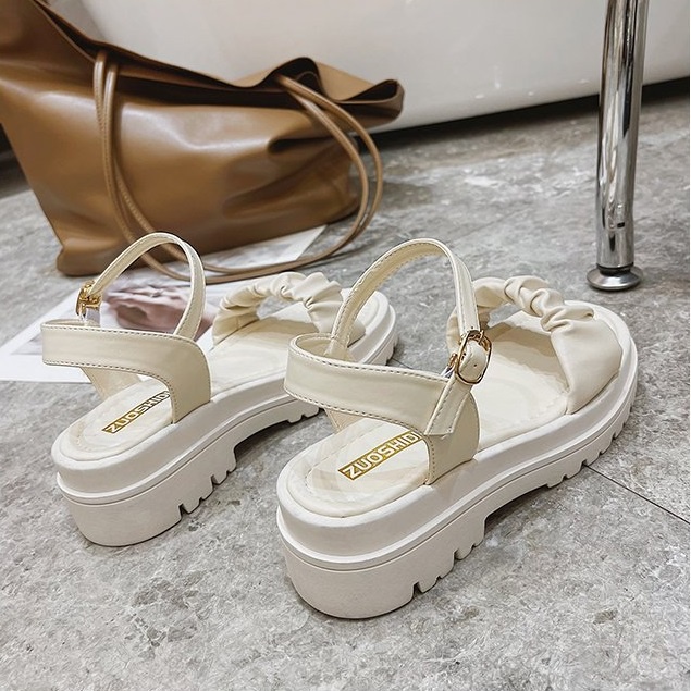 Sandal Nữ Ulzzang Vintage, Dép Quai Hậu Bản Ngang Nhún Đế Cao Su Chống Trơn PU Độn 5cm Quai Gài Hàn Quốc - Iclassy_shoes