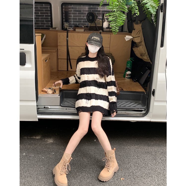 Áo Sweater Họa Tiết Kẻ Sọc Màu Hồng Thời Trang 2022 Cho Nữ