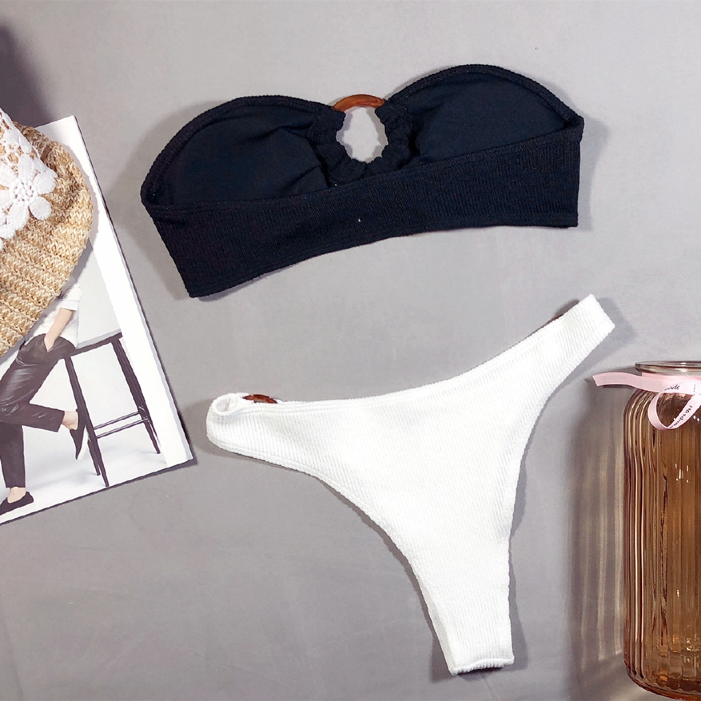 Set Bikini Trắng Đen Thiết Kế Thời Trang Đơn Giản Dành Cho Nữ | BigBuy360 - bigbuy360.vn