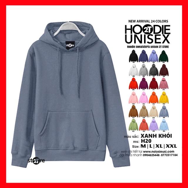 Áo hoodie unisex 2T Store H20 Xanh Khói - Áo khoác nỉ bông chui đầu nữ nón 2 lớp dày dặn chất lượng | BigBuy360 - bigbuy360.vn