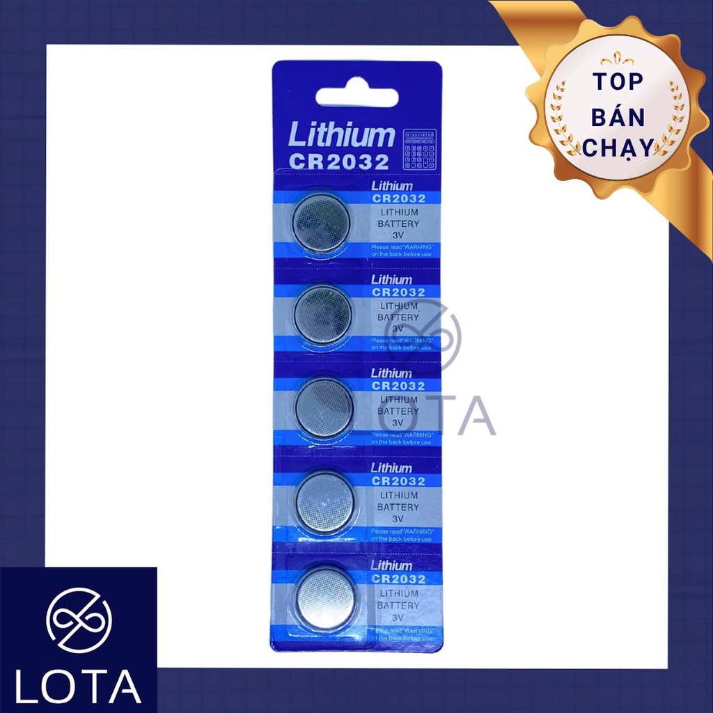Vỉ 5 pin tròn CR2032, battery dẹp đồng xu CR 2032, bin đồng hồ cân điện tử remote CMOS đồ chơi, hàng tốt dùng lâu rẻ