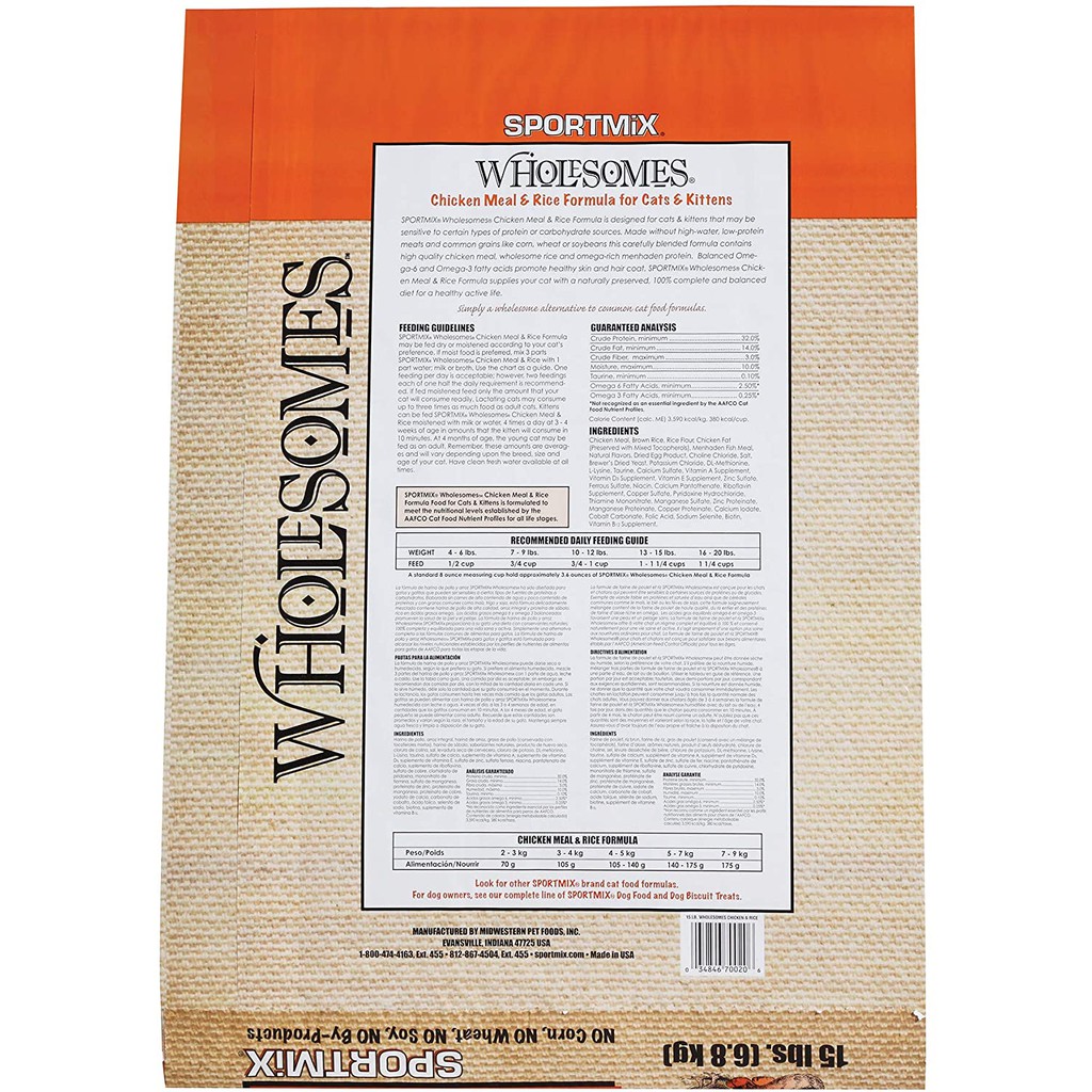 [DINH DƯỠNG CAO] Thức ăn hạt 6KG CHO TẤT CẢ GIỐNG MÈO SPORTMIX CHICKEN MEAL &amp; RICE vị Thịt Gà và Gạo