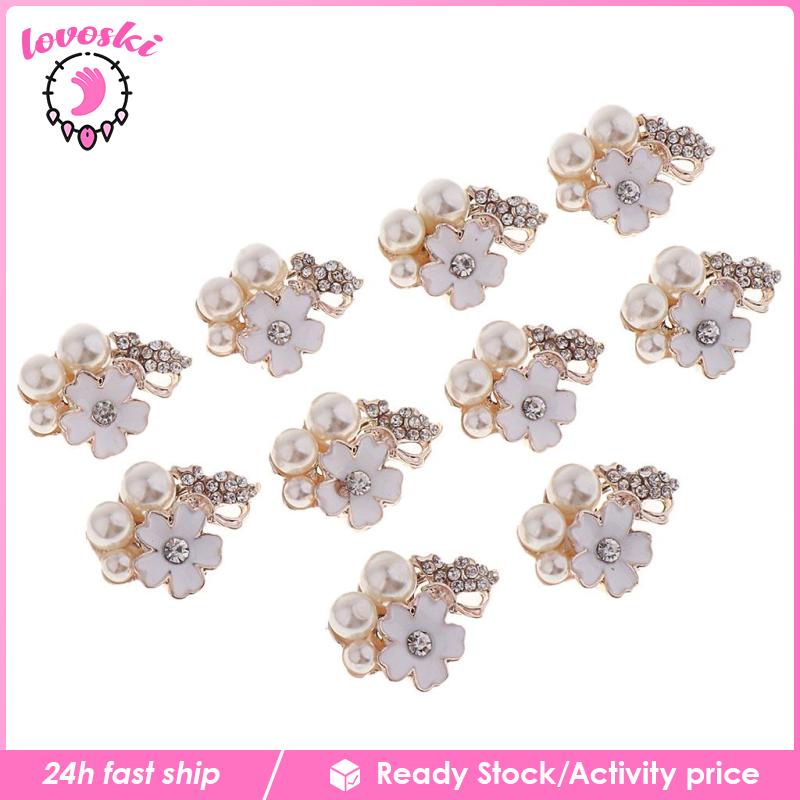 Set 10 NúT Hoa ĐíNh Kim Cương NgọC Trai Giả MàU Đen