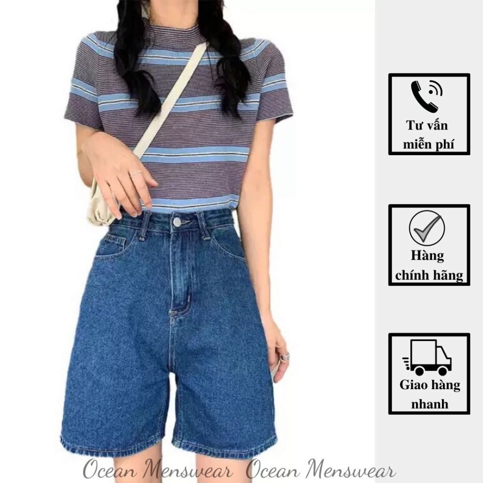Quần ngố sooc bò jean nữ cạp cao hàng Quảng Châu phong cách Hàn Quốc sành điệu style năm 2021