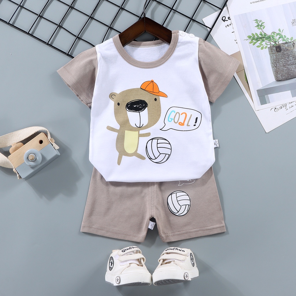 Bộ Áo Thun Cotton Tay Ngắn Và Quần Ngắn Mùa Hè Dành Cho Bé Trai 2175