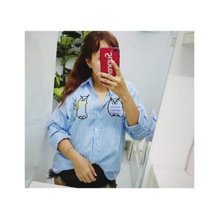 Sơmi sọc oversize hình chỉ thêu