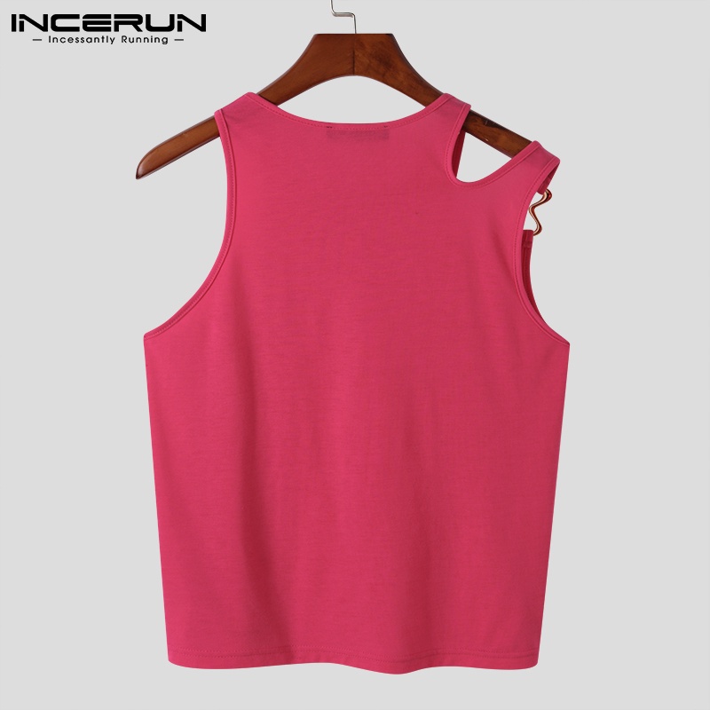 Áo tank top INCERUN màu trơn cổ tròn khoét lỗ không tay giải trí mùa hè cho nam