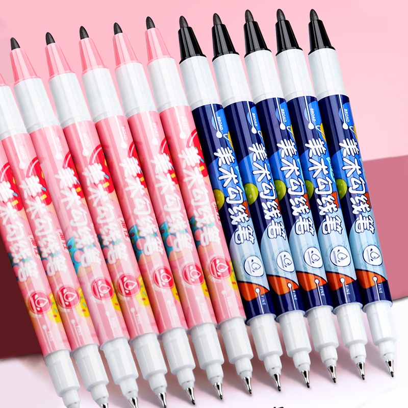 Bút Bi Hai Đầu Ngòi 0.5mm/1.0mm Nhanh Khô Màu Đen Tiện Dụng Cho Học Sinh