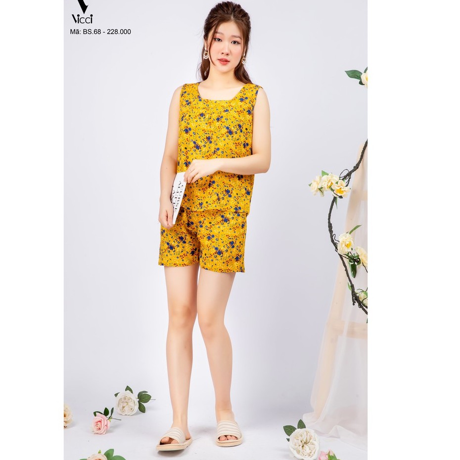 Bộ đồ mặc nhà lanh trung niên Vicci BS.68 quần short áo sát nách nhiều họa tiết