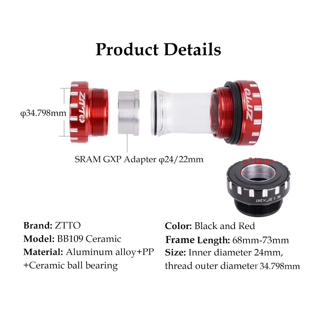 Vòng bi lỗ trung tâm trục dưới ZTTO BB109 cho xe đạp BSA68 73 BSA MTB 24mm 22mm GXP m8000 BB BBR60