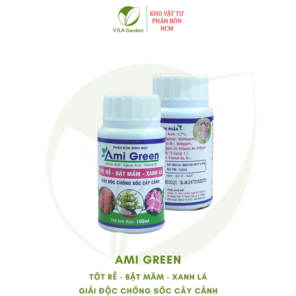 Phân Bón Lá Sinh Học Ami Green - Phân hữu cơ Sinh Học Ami Green - Tốt Rễ Bật Mầm Xanh Lá ( chai 100ml)