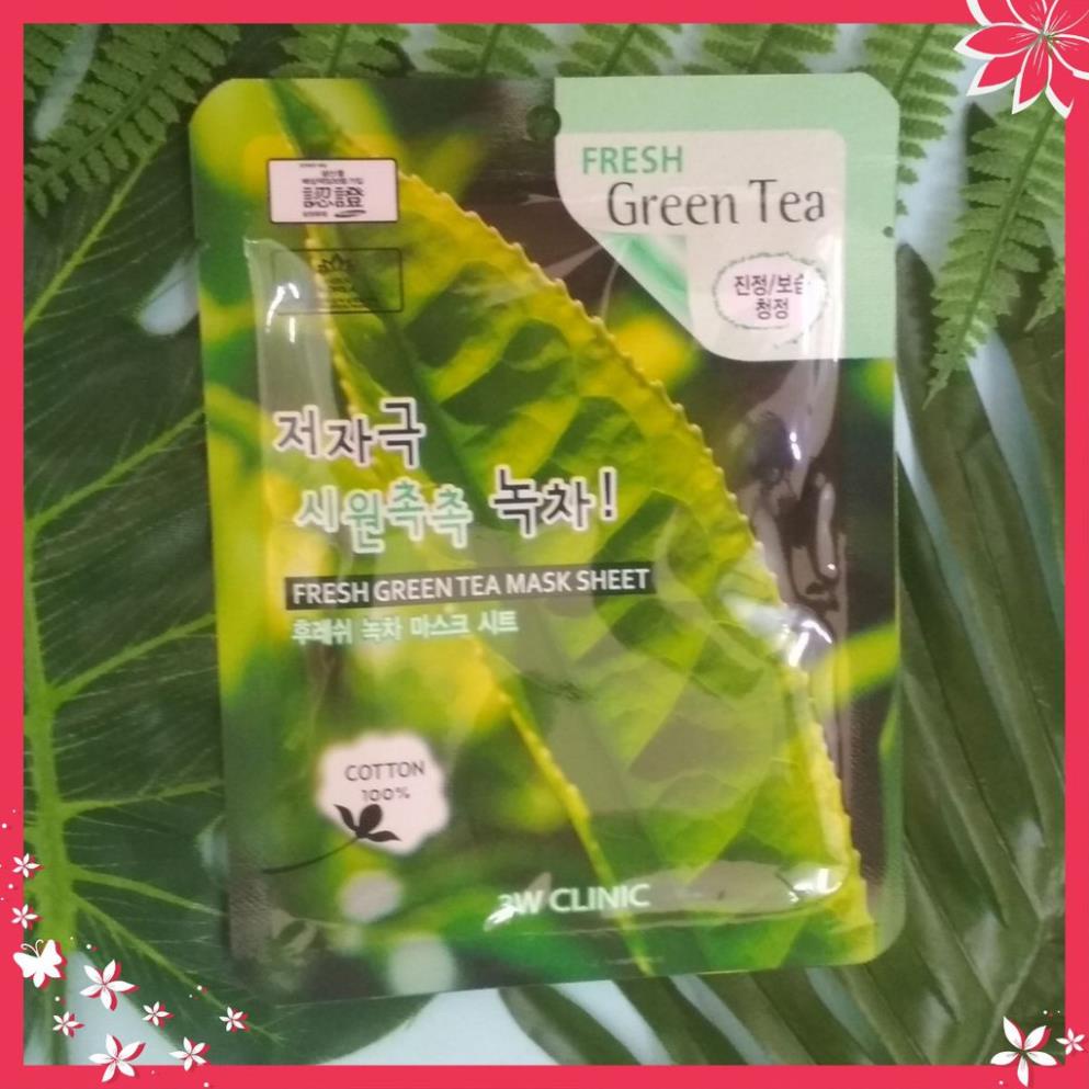 1 Mặt Nạ Trà Xanh Dương Da Thiên Nhiên Mỹ Phẩm Hàn Quốc Chăm Sóc Da Chính Hãng 3W Clinic Fresh Green Tea Mask Sheet