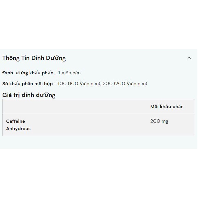 Myvitamins Pure Caffeine 200mg Viên Uống Bổ Sung Caffein Giúp Tỉnh Táo, Tăng Sức Mạnh Tập Luyện (100 Viên)