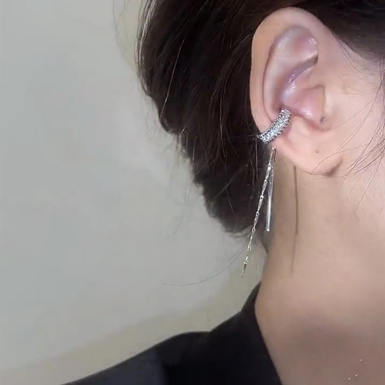 Khuyên Kẹp Vành Tai Dáng Dài Chữ C Đính Đá Zircon Lấp Lánh Thời Trang Cho Nữ