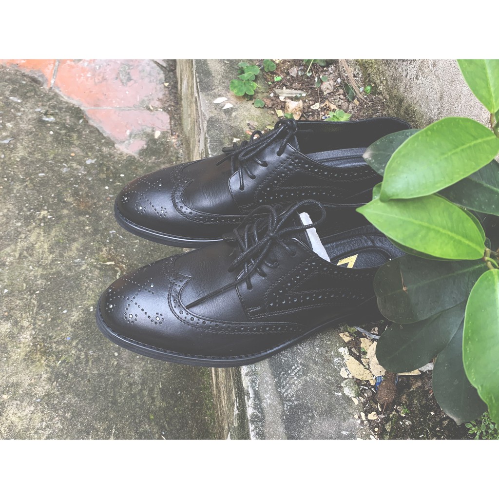 Giày tây công sở nam da bò cao cấp derby wingtip black rẻ nhất hà nội