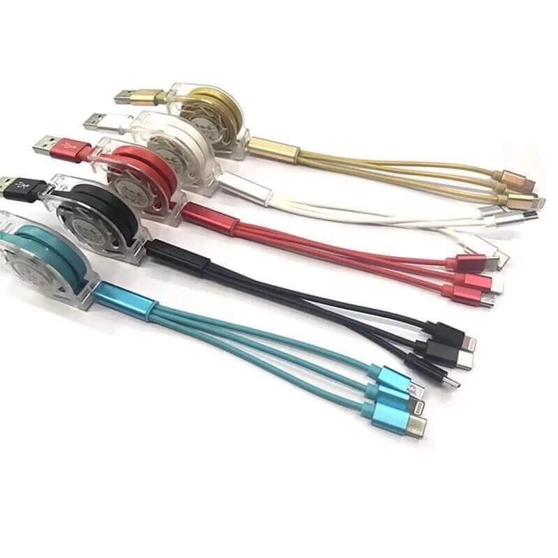 Cáp Sạc Rút Chống Rối 3 Đầu(Khách Lấy Màu Gì Báo Shop Nhé)