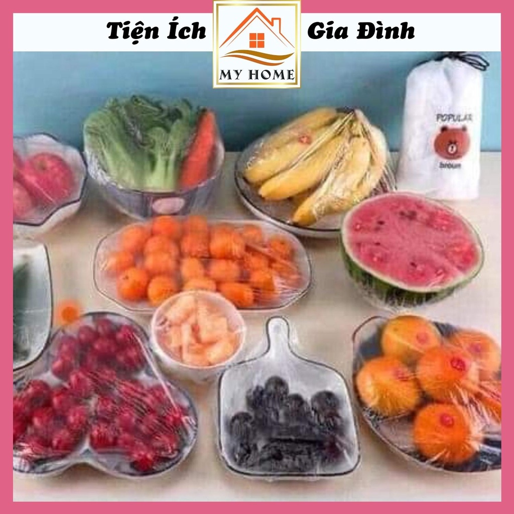 Combo 100 màng bọc thực phẩm co giãn, túi gấu bọc thực phẩm